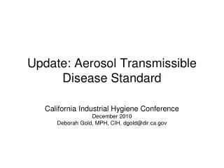 Update: Aerosol Transmissible Disease Standard