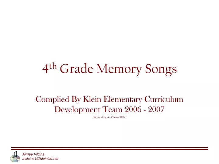 4 th grade memory songs