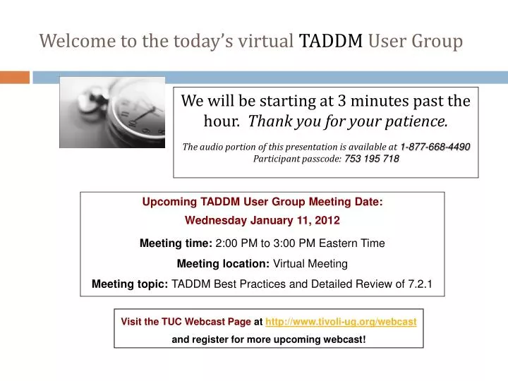 welcome to the today s virtual taddm user group