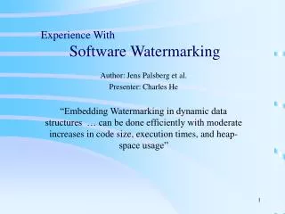 Experience With Software Watermarking