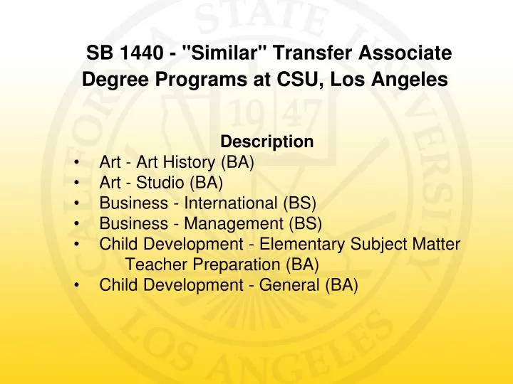 sb 1440 similar transfer associate degree programs at csu los angeles