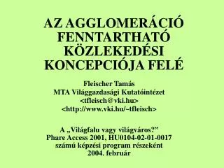 az agglomer ci fenntarthat k zleked si koncepci ja fel