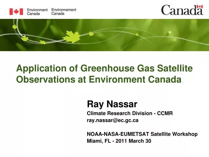 application of greenhouse gas satellite observations at environment canada