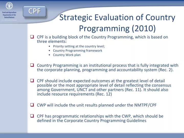strategic evaluation of country programming 2010