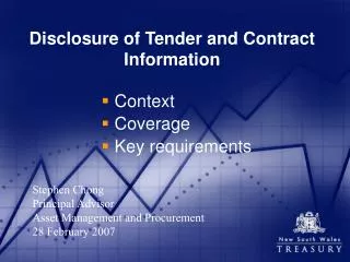 Disclosure of Tender and Contract Information