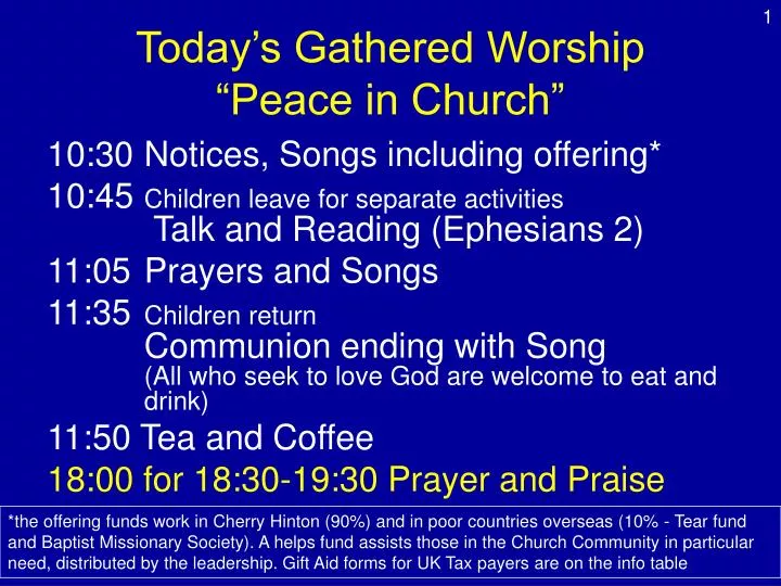 today s gathered worship peace in church