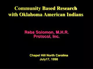Community Based Research with Oklahoma American Indians