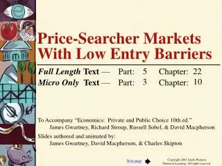 Price-Searcher Markets With Low Entry Barriers