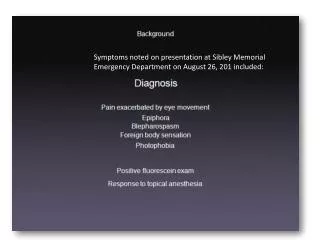 Symptoms noted on presentation at Sibley Memorial