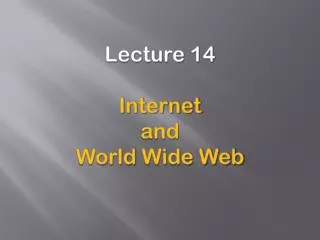 Lecture 14 Internet and World Wide Web