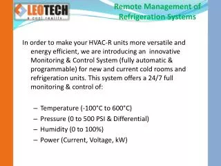 Remote Management of Refrigeration Systems