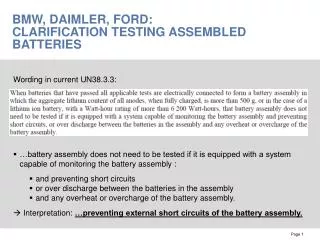 BMW, Daimler, Ford: Clarification testing assembled batteries