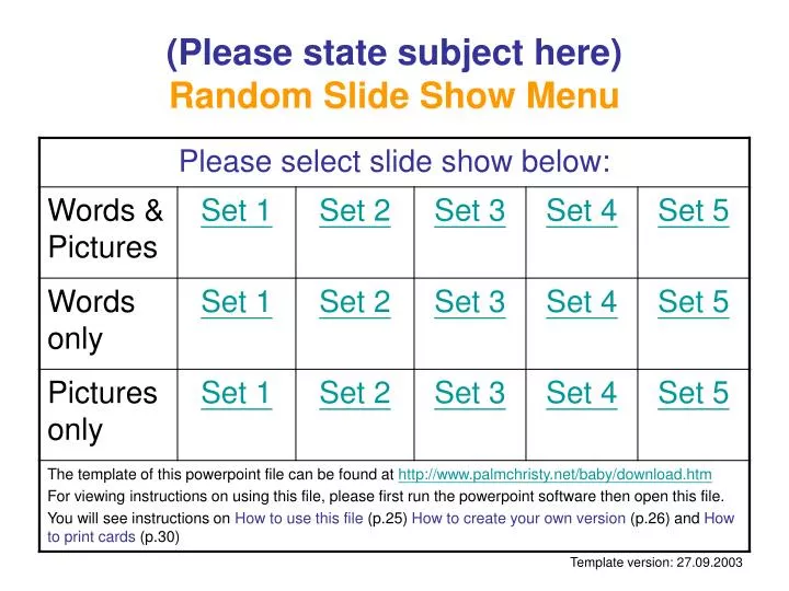 please state subject here random slide show menu