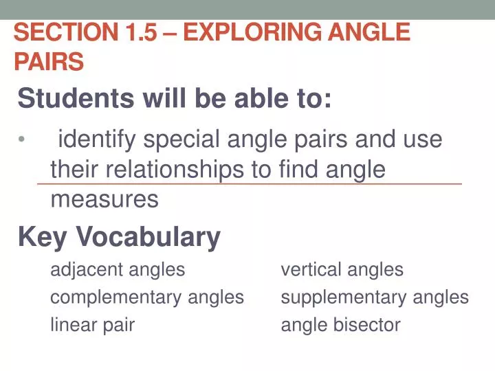 section 1 5 exploring angle pairs