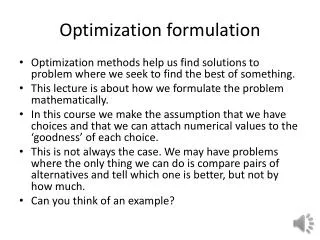 Optimization formulation