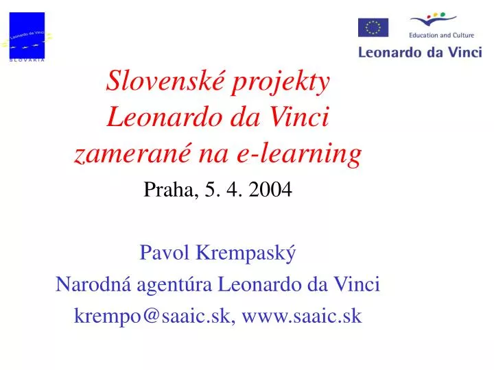 slovensk projekty leonardo da vinci zameran na e learning