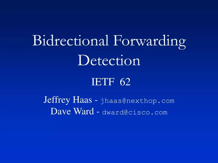 bidrectional forwarding detection ietf 62