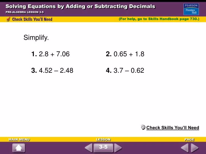 solving equations by adding or subtracting decimals