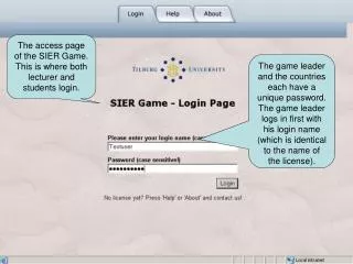The access page of the SIER Game. This is where both lecturer and students login.