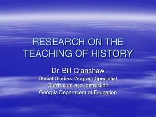 RESEARCH ON THE TEACHING OF HISTORY