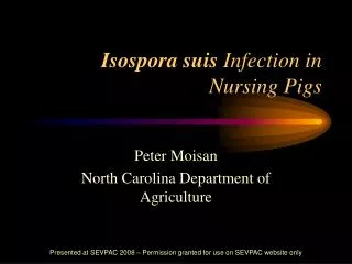 Isospora suis Infection in Nursing Pigs