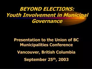 BEYOND ELECTIONS: Youth Involvement in Municipal Governance