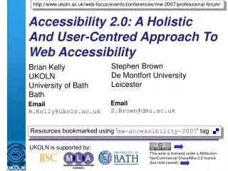 Accessibility 2.0: A Holistic And User-Centred Approach To Web Accessibility