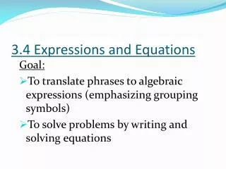 3.4 Expressions and Equations