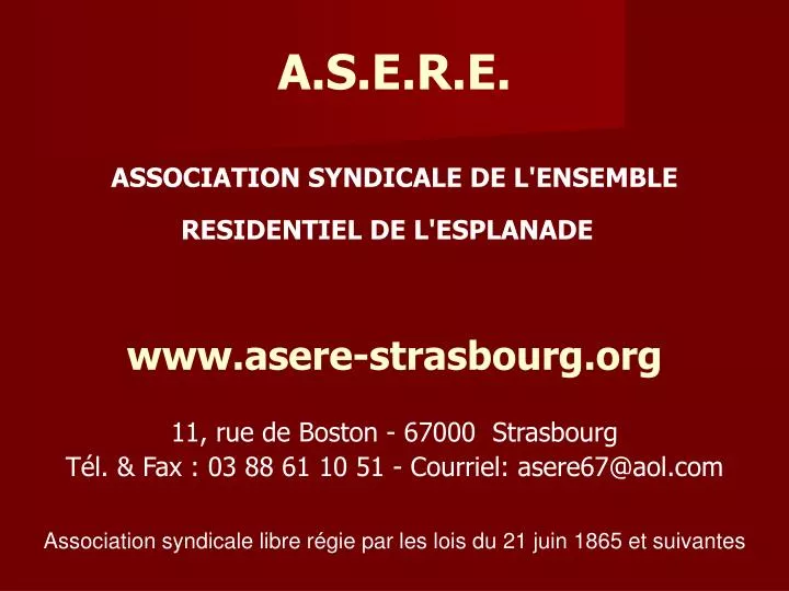 a s e r e association syndicale de l ensemble residentiel de l esplanade