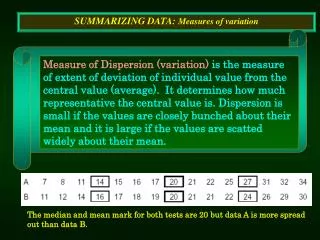 SUMMARIZING DATA: Measures of variation