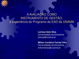 a avalia o como instrumento de gest o a experi ncia do programa de ead da unama