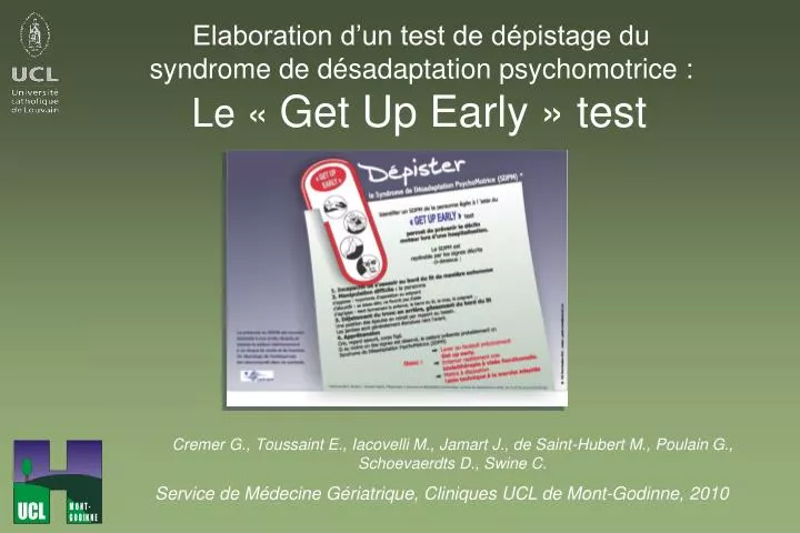 elaboration d un test de d pistage du syndrome de d sadaptation psychomotrice le get up early test