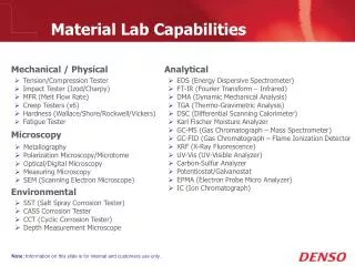 Material Lab Capabilities