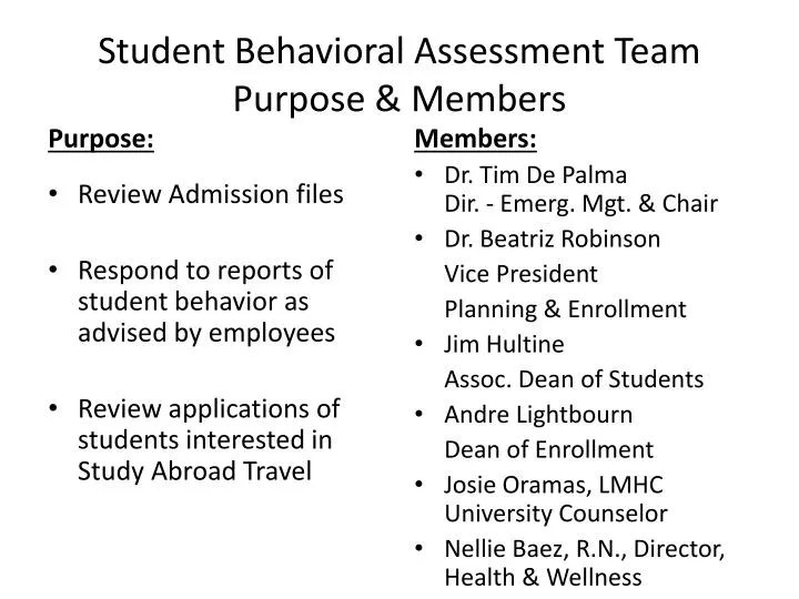 student behavioral assessment team purpose members