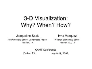 3-D Visualization: Why? When? How?