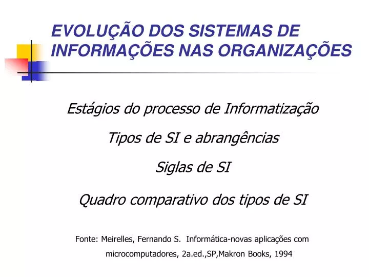 PPT EVOLUÃÃƒO DOS SISTEMAS DE INFORMAÃÃES NAS ORGANIZAÃÃES PowerPoint Presentation ID