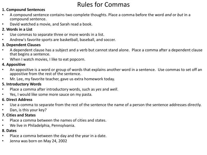 rules for commas