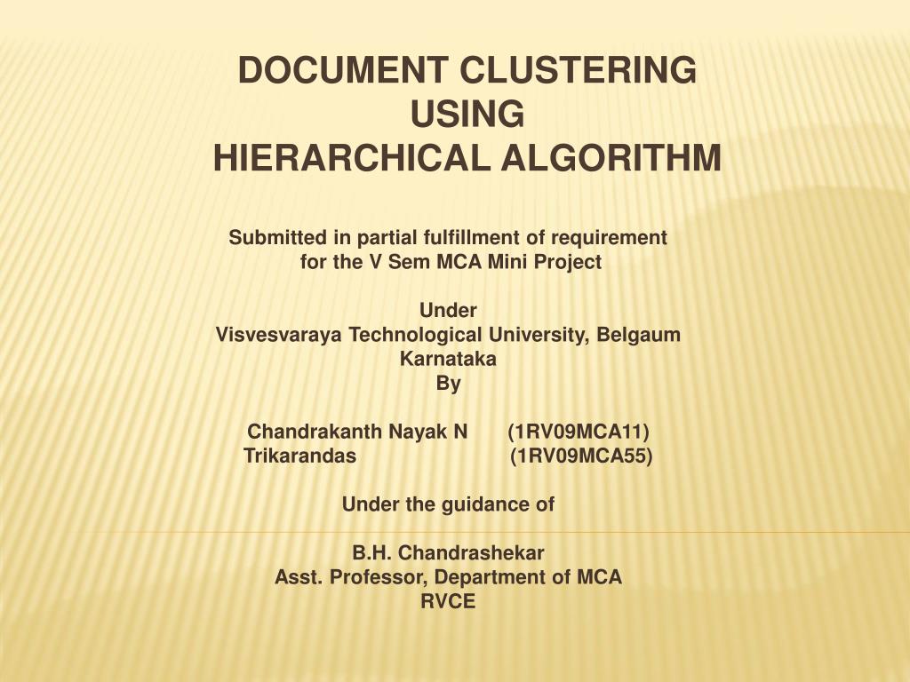 PPT - DOCUMENT CLUSTERING USING HIERARCHICAL ALGORITHM PowerPoint ...