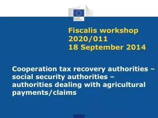 Fiscalis workshop 2020/011 18 September 2014