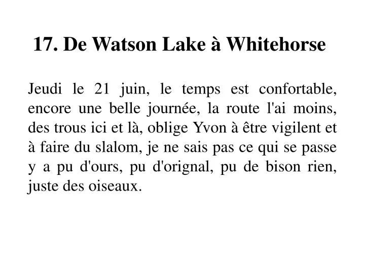 17 de watson lake whitehorse