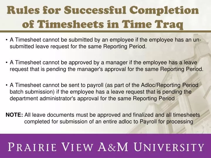 rules for successful completion of timesheets in time traq