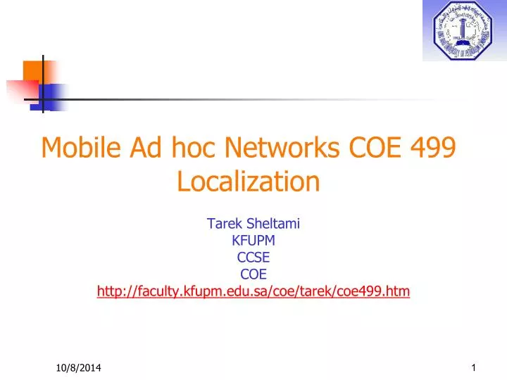 mobile ad hoc networks coe 499 localization