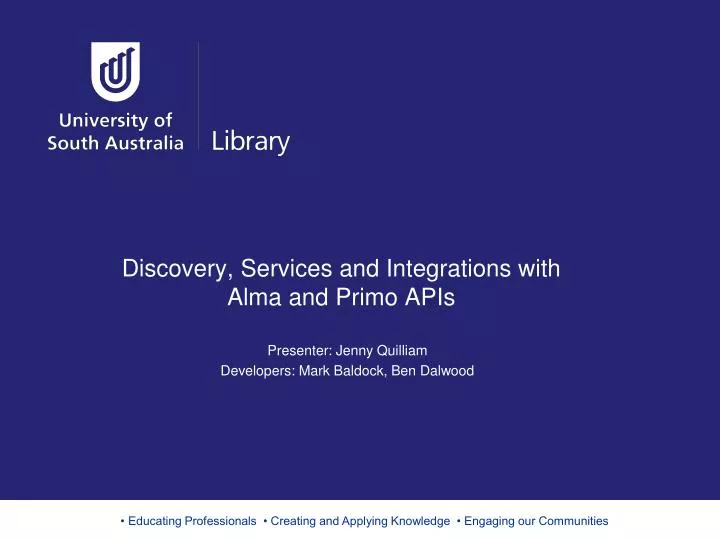 discovery services and integrations with alma and primo apis