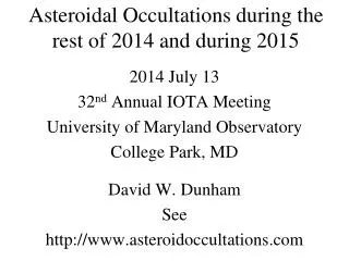 Asteroidal Occultations during the rest of 2014 and during 2015