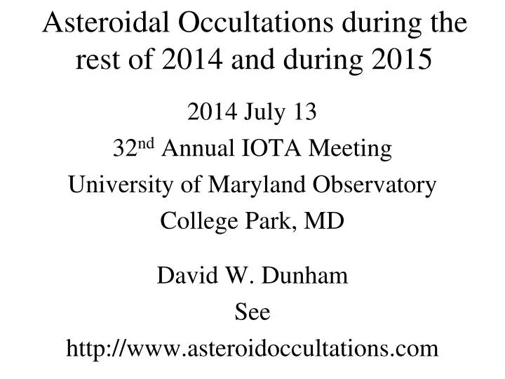 asteroidal occultations during the rest of 2014 and during 2015