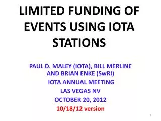 LIMITED FUNDING OF EVENTS USING IOTA STATIONS
