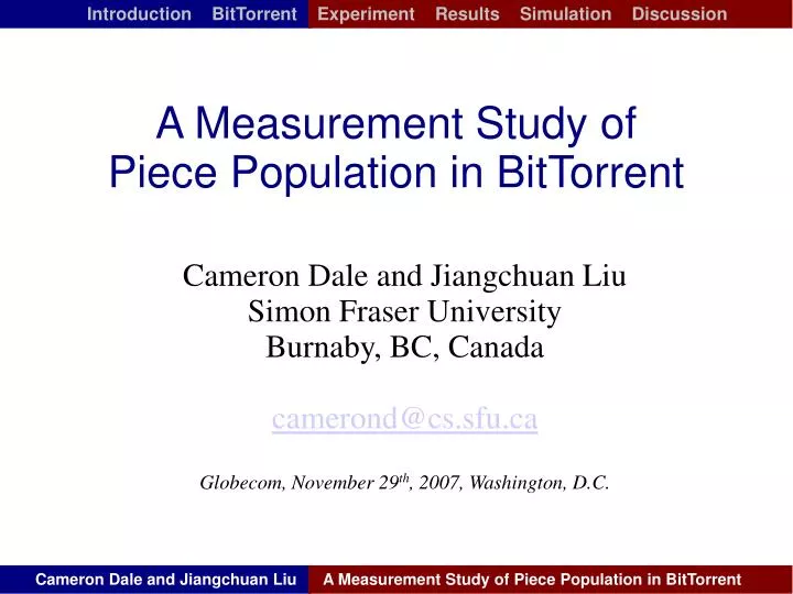 a measurement study of piece population in bittorrent
