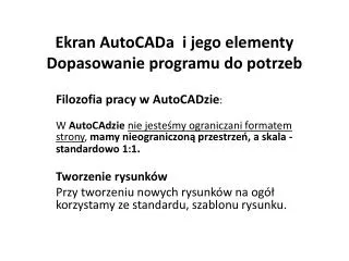 ekran autocada i jego elementy dopasowanie programu do potrzeb