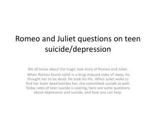 Romeo and Juliet questions on teen suicide/depression