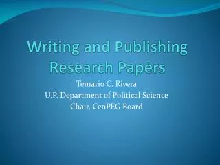 Writing and Publishing Research Papers
